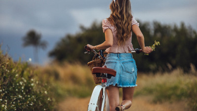Lady with her retro bike