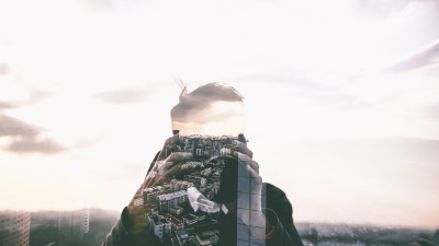 City reflection in this window