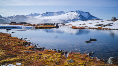 Mountains, snow, water, nature, Norway