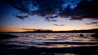 Lake, sunset, sky and the moon