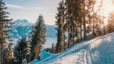Winter, snow, white, sunset, mountains
