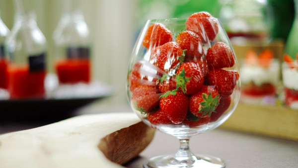 Glass with strawberries