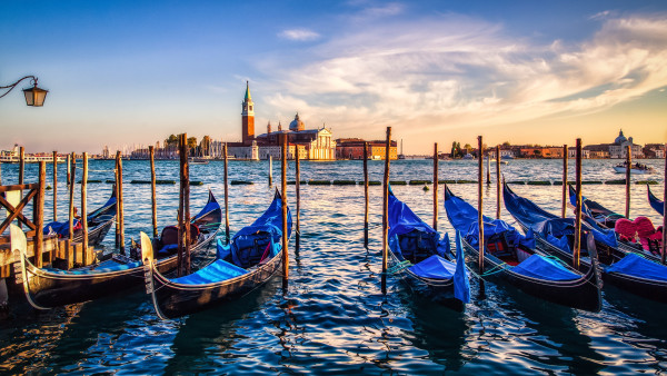 Gondolas from Venice at sunset
