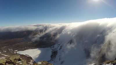 Clouds covered the mountains