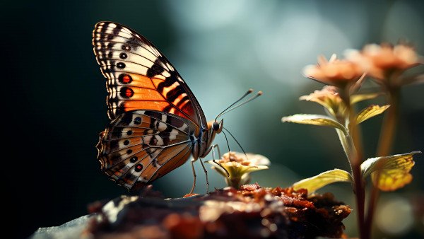 The butterfly feeding with nectar