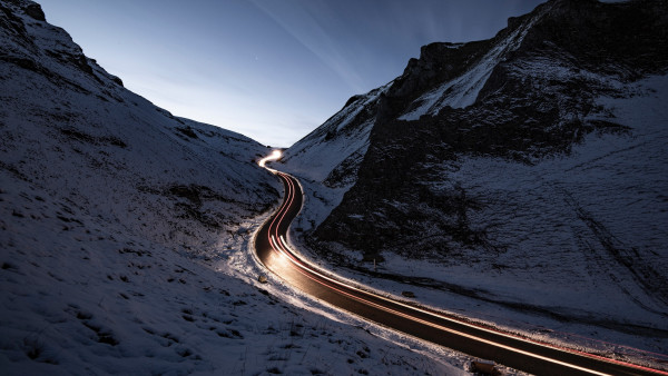 Car lights on Winnats Pass