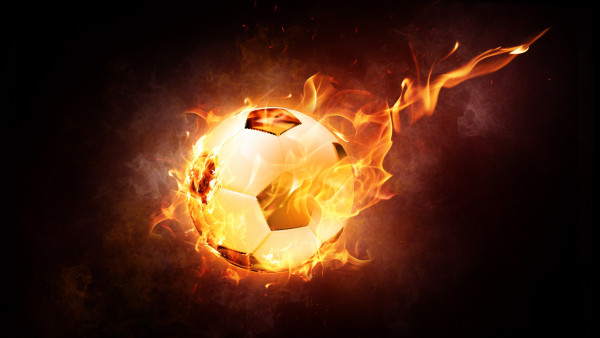 The football ball is on fire
