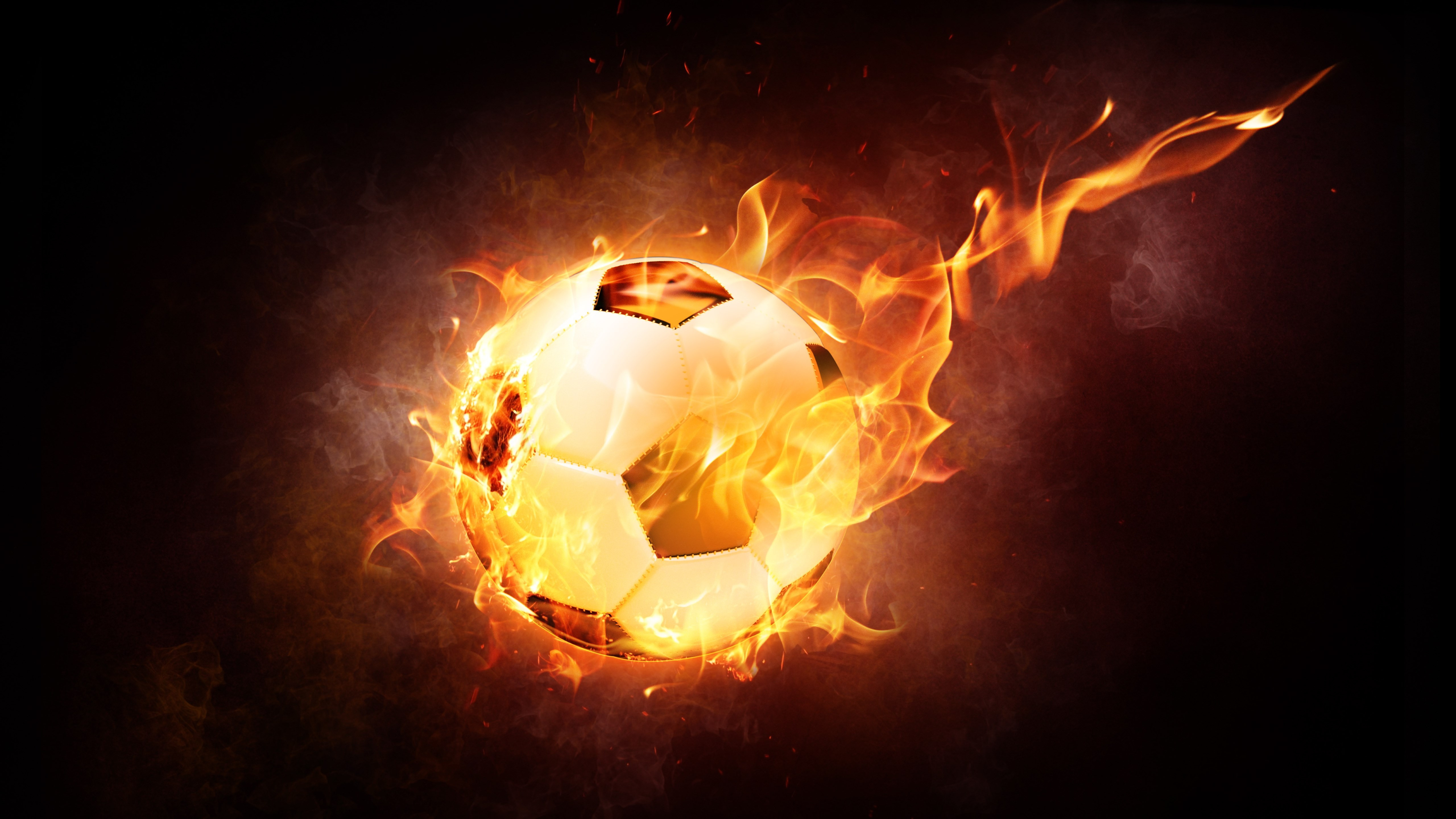 The football ball is on fire wallpaper 5120x2880