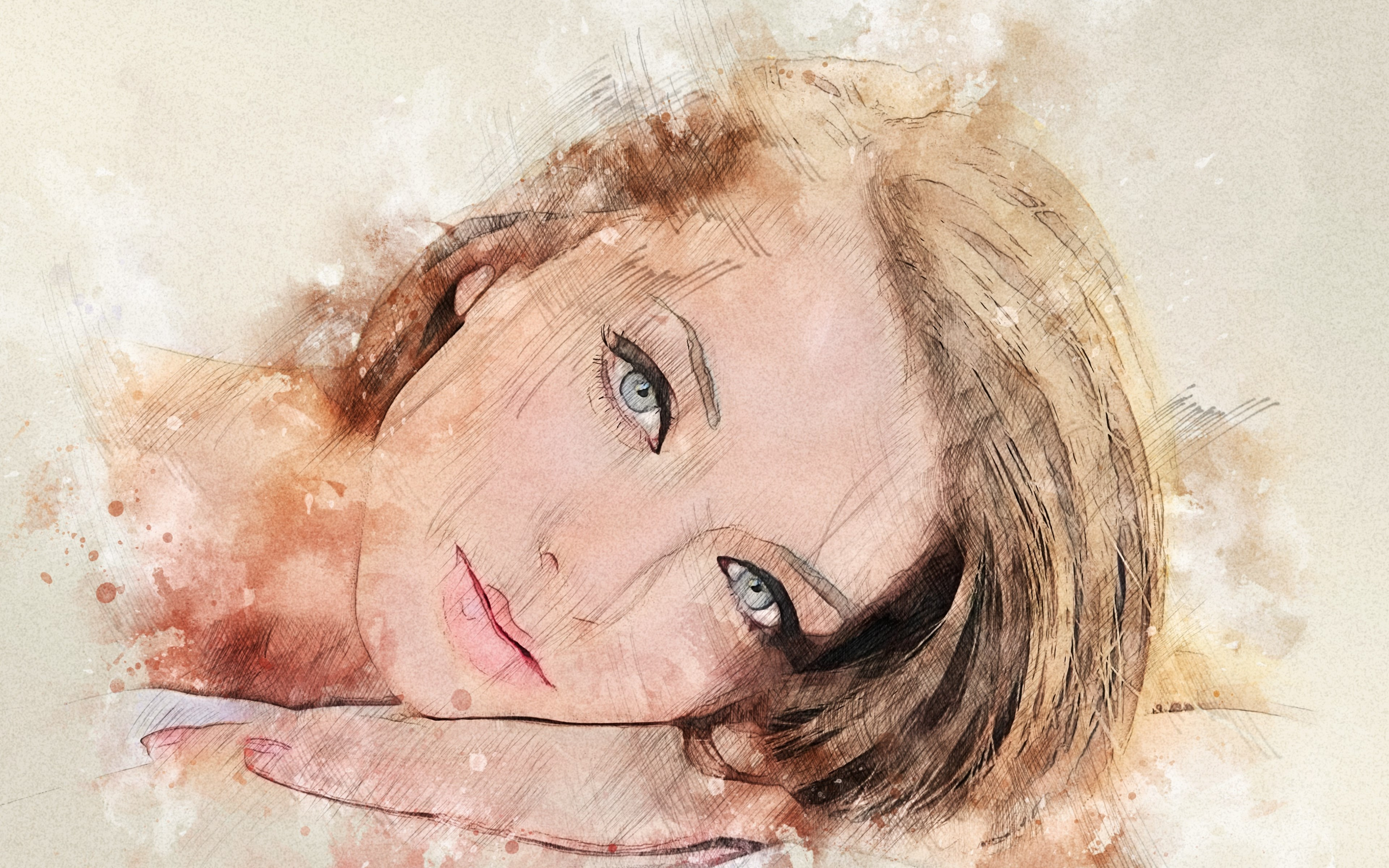 Painted portrait of a beautiful girl wallpaper 3840x2400